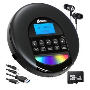 KLIM Nomad Portable CD Player Rechargeable Bluetooth Radio MP3 16GB SD Walkman